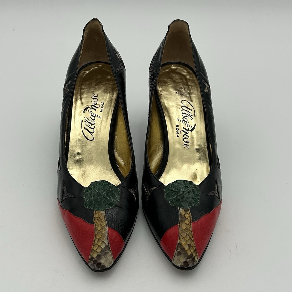 Vintage Albanese Roma Italy Leather Women Flat‎ Snakeskin Shoes Size 9.5  EUR 40